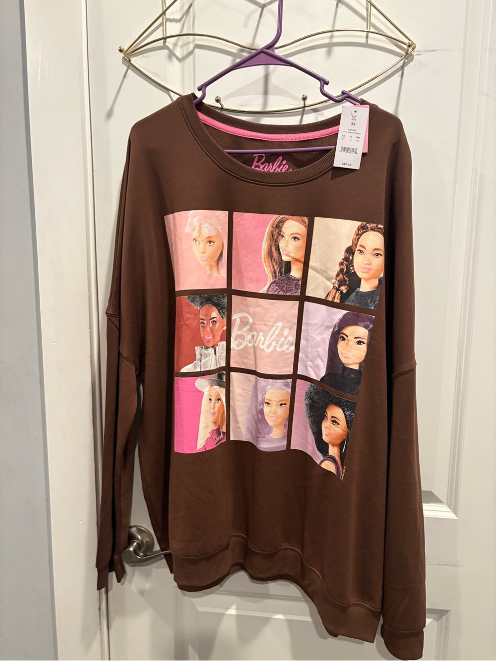 Barbie Brown Graphic Panel Sweatshirt with Pink Accents